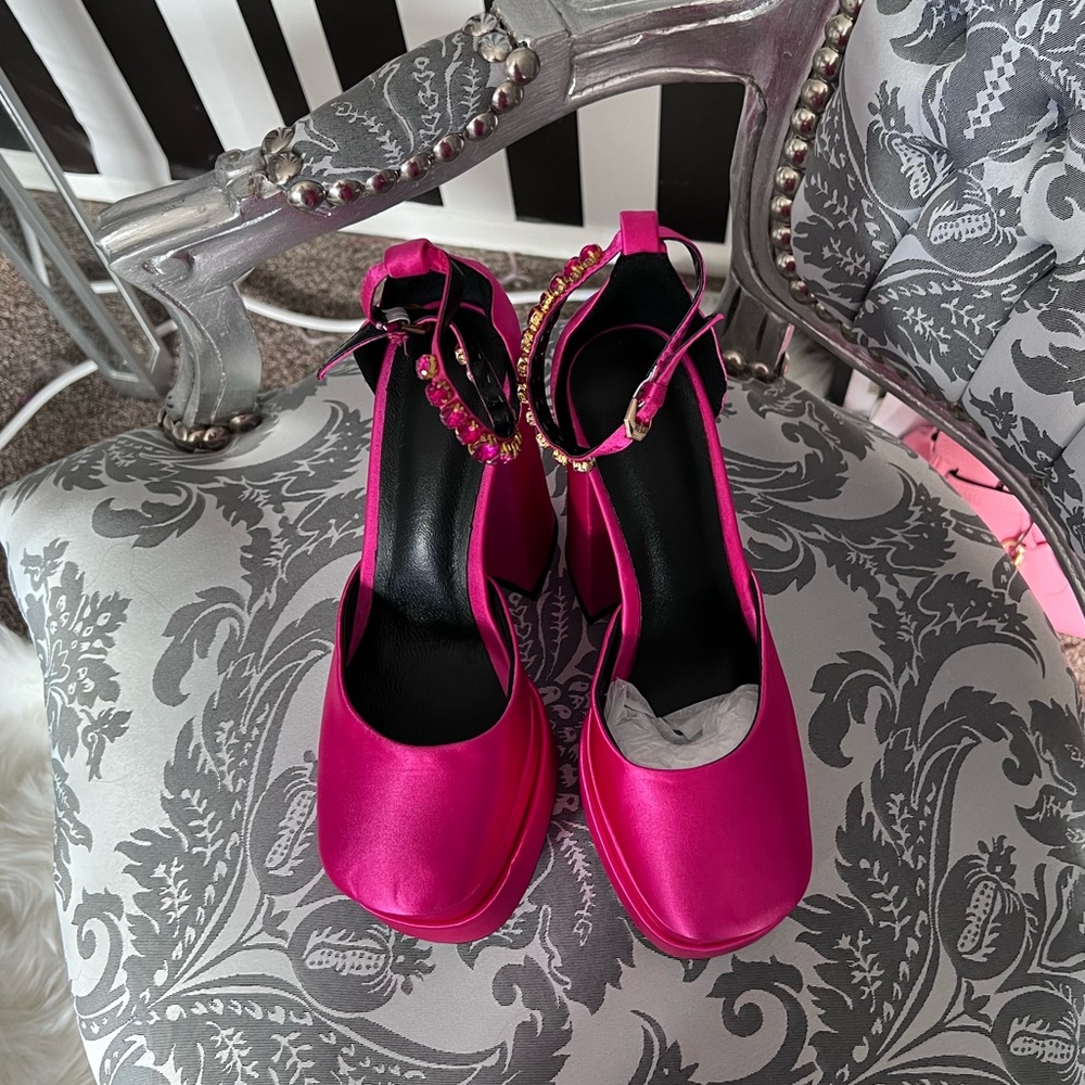 Hot Pink Platform Heels with Jeweled Ankle Strap - NWT